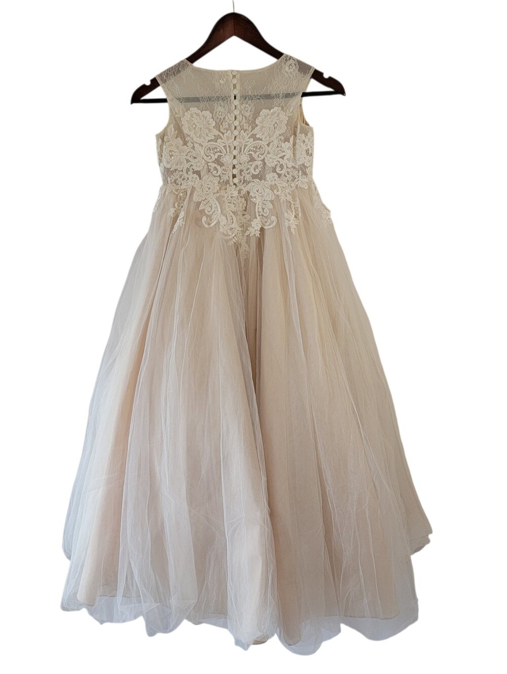 Davids Bridal Off White Floral Lace Flower Girl Dress Sz 10 Tulle Fairy Wedding - Picture 4 of 12